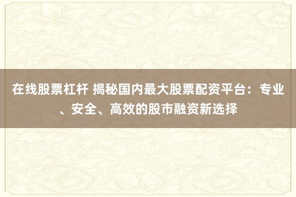 在线股票杠杆 揭秘国内最大股票配资平台：专业、安全、高效的股市融资新选择